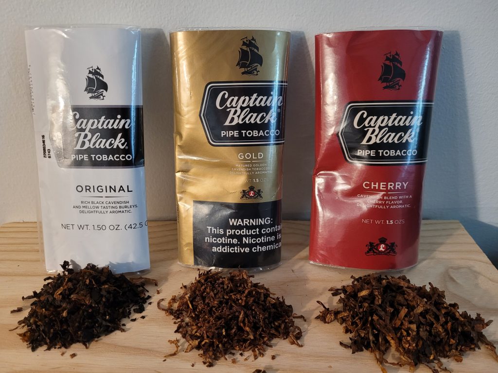 Leather black pepper tobacco. Captain Black Dark crema.